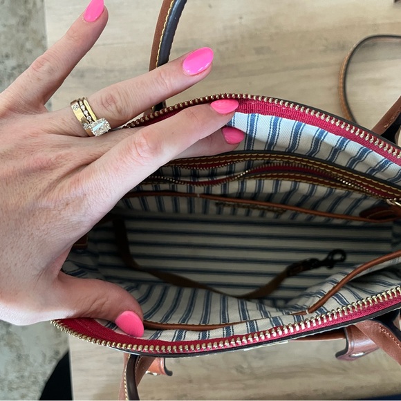 Dooney & Bourke navy blue and brown leather Satchel - Picture 8 of 13